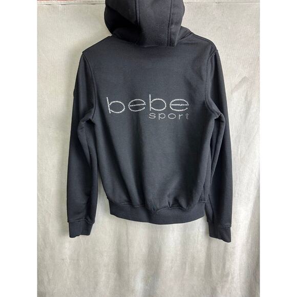 Y2K bebe vintage Fur Hoodie Zip Up Black Bling Rhinestone Sweater Small - Picture 1 of 5